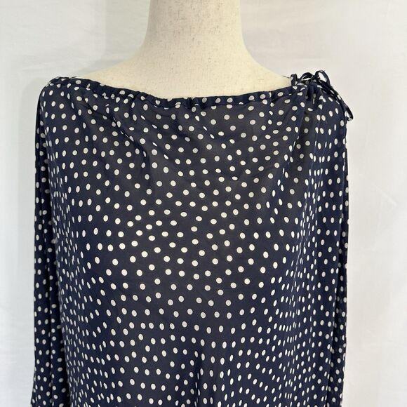 St. John Polka Dot Print Silk Blend Lightweight Poncho One Size OS Navy - Picture 3 of 9